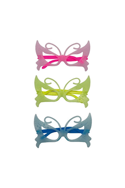 Mirific Party Set of 3 Party Glasses - Pink, Blue, Lime, Butterfly Design (QT9932)