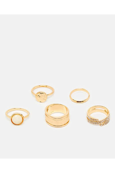 REDTAG خواتم نسائية مزينة بالذهب (5 قطع)
