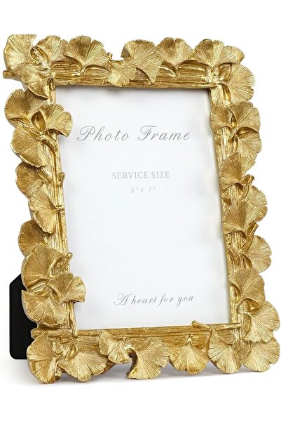 Yelajoy 5x7 Vintage Gold Picture Frame, Handcrafted Resin Leaf Design, Glass Front