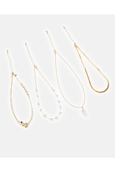REDTAG مجموعة قلادات ذهبية نسائية (عبوة من 4 قطع)