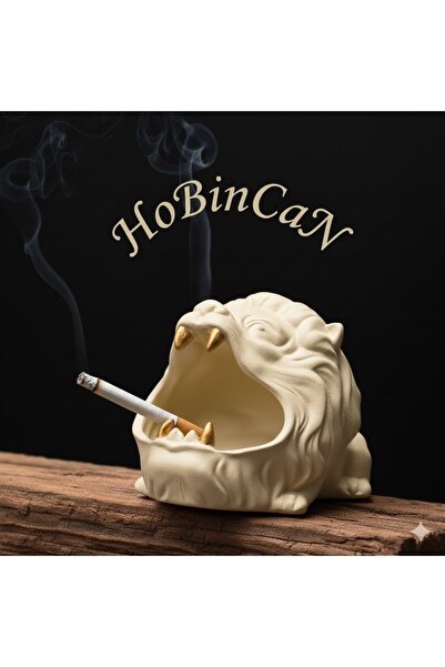 Pelirum Lion Ashtray | Decorative Golden Toothed Lion Concrete Ashtray