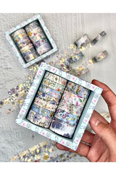 Limmy Bandă adezivă Washi Tape vintage pătrată Bandă cu model din hârtie de mascare 12 bucăți - Flori albastre