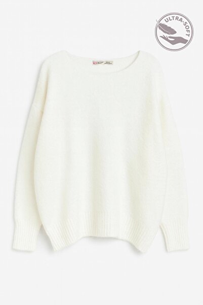 Mixray 6995 Women's Boat Neck Wool Blend Knit Sweater Bone