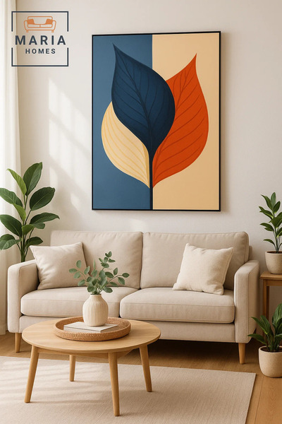 MARIA HOMES Colorful Leaf Abstract Wall Art – Modern Bold Decor for Living Ro...