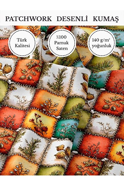 FabricMarket %100 Pamuk Saten Patchwork Kumaş – 155×100 cm – Dikiş ve DIY İçin