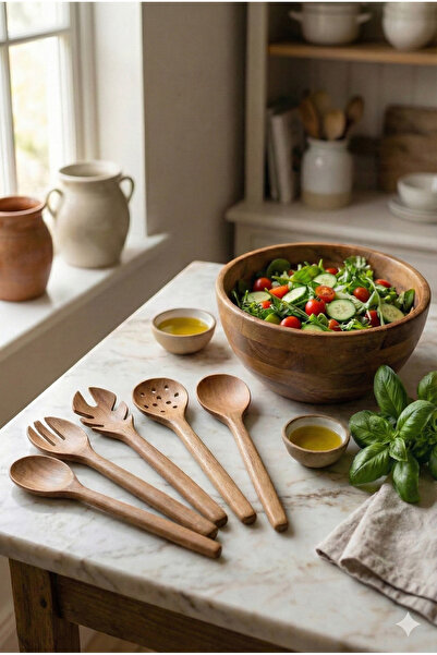 Home Natural Wood 5 Piece Kitchen Utensil Set - Dowry Set