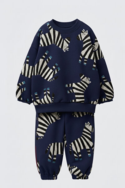 My Kids Wear Boy's Zebra Patterned 3 Thread Non-Sharmond 100% Cotton Tracksuit Set 2-8 Years Old 12324