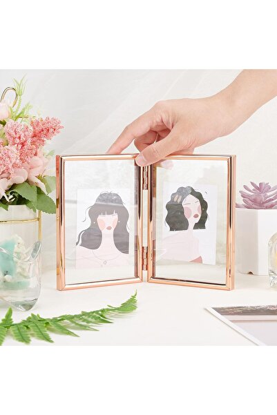 SYOSI Folding Double Metal Photo Frames Double-Sided Glass Frame (3x5 inch)