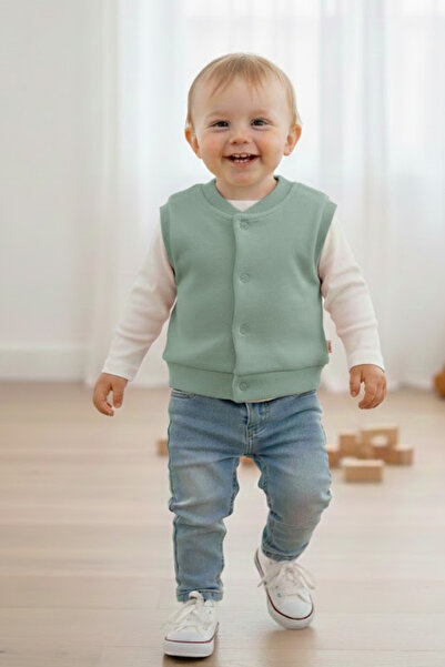 BABYİLAY GOTS sERTİFİKALI %100 Organik Fitilli Bebek Yeleği | Ribanalı Düğmel...