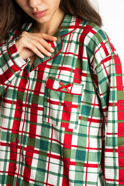 Ecrou Γυναικείο Πράσινο Καρό Σετ Πιτζάμες με Μακρυμάνικο Παντελόνι New Start στρογγυλός γιακάς