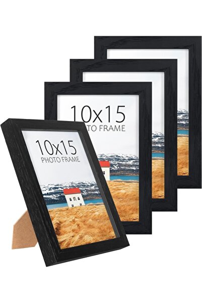 ATOBART إطار صورة مقاس 4×6 سم — إطار أسود طبيعي مقاس 10×15 سم، مجموعة من 4 قطع
