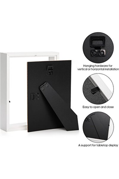 BIGTHREE 3D Photo Frame, Flowers Shadow Box Display Case, HD Glass Wooden White Hollow Photo Frame