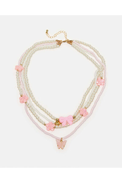 REDTAG قلادة للبنات مزينة باللونين الوردي والأبيض