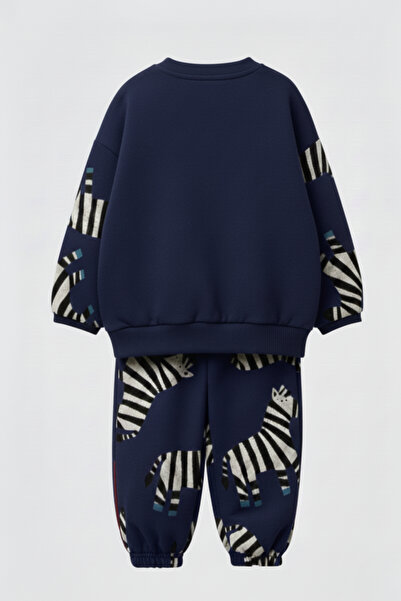 My Kids Wear Boy's Zebra Patterned 3 Thread Non-Sharmond 100% Cotton Tracksuit Set 2-8 Years Old 12324