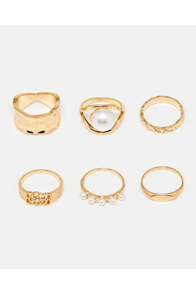 REDTAG مجموعة خواتم نسائية مزينة بالذهب (6 قطع)