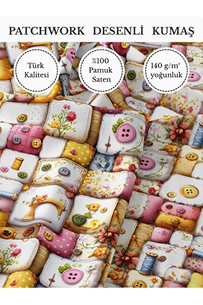 FabricMarket %100 Pamuk Saten Patchwork Kumaş – 155×100 cm – Dikiş ve DIY İçin