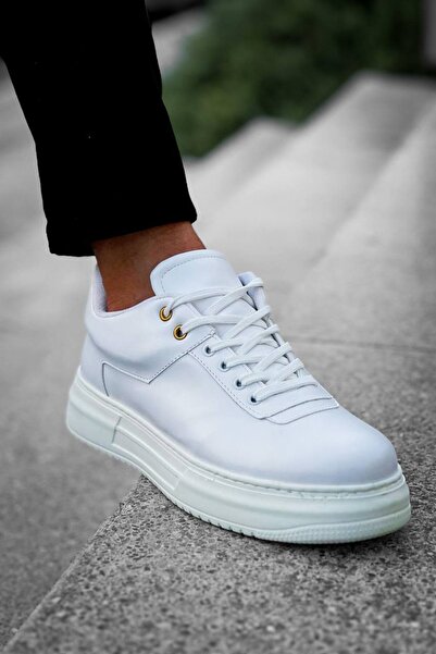 Lucy Shoes حذاء رياضي رجالي YG-X20 كاجوال برباط ونعل عالي من الجلد CBT - أبيض