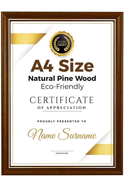 Generic Document Frame with Golden Edge - A4 / 8x10 / 11x14 Brown Wooden Certificate Frame