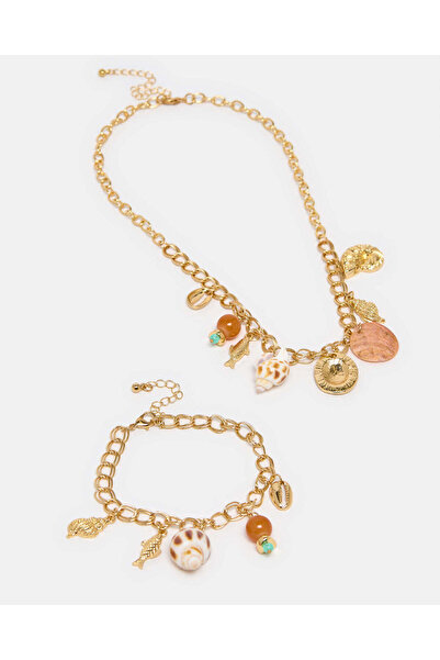 REDTAG طقم قلادات ذهبية نسائية (قطعتين)