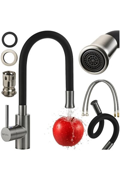 SMARTECH Kitchen Sink Faucet, 360° Rotating, Height Adjustable, Silicone, Bla...