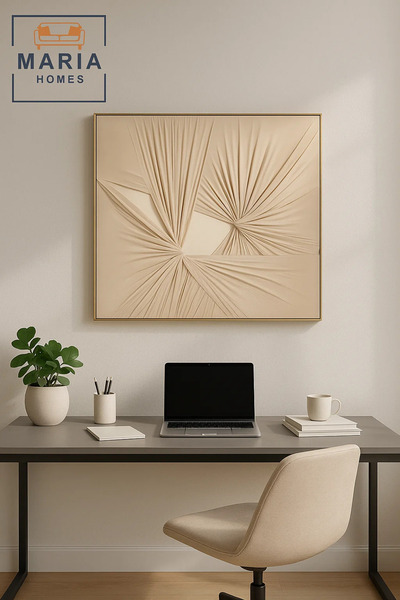 MARIA HOMES Beige Textured Abstract Wall Art – Modern Minimalist Canvas Decor for Living Room & Bedroom 100*100