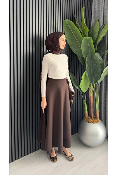DEFNECE BUTİK Waist-Tied Scuba Skirt - Brown