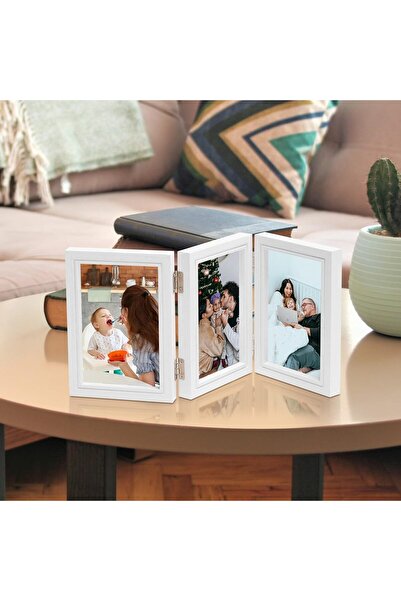 EXCEFORE 4x6 Triple Wooden Hinged Photo Frame (White)