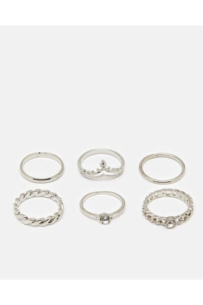 REDTAG مجموعة خواتم نسائية مزينة بالفضة (عبوة من 6 قطع)
