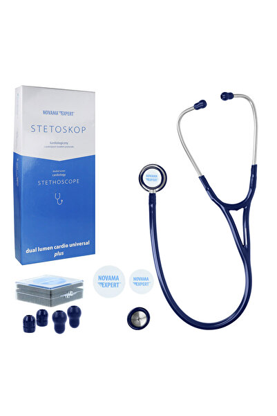 Novama Expert cardiological stethoscope, double stainless steel head, 2 sets of ear tips, Navy blue