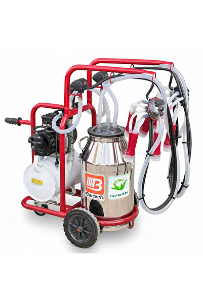 BARTECH Yaprak Büyükbaş Çiftli Süt Sağım Makinesi 40lt Krom Güğüm Silikon Mem...