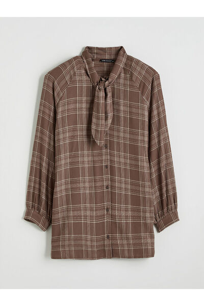 LC Waikiki Scarf Collar Plaid Women's Shirt Tunic