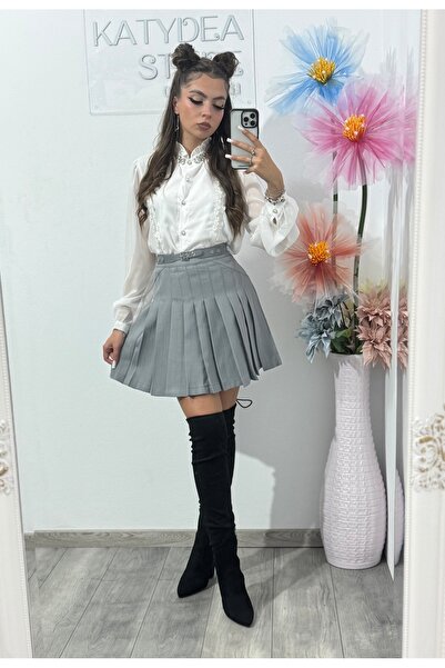 KATYDEA STORE Fustă gri plisată cu catarame Sorina
