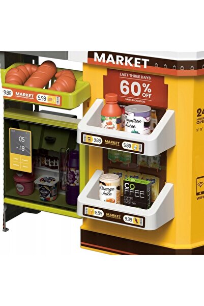 Matadi Yellow/Green interactive supermarket set with trolley and 65 accessories included, refrigerator