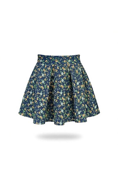 Eight Fashion Women's Jacquard Floral Patterned Green Pleated Mini Skirt