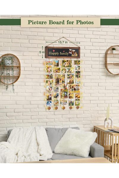 KASTWAVE Photo Hanging Display Picture Board with Blackboard & 30 Clips (Black)