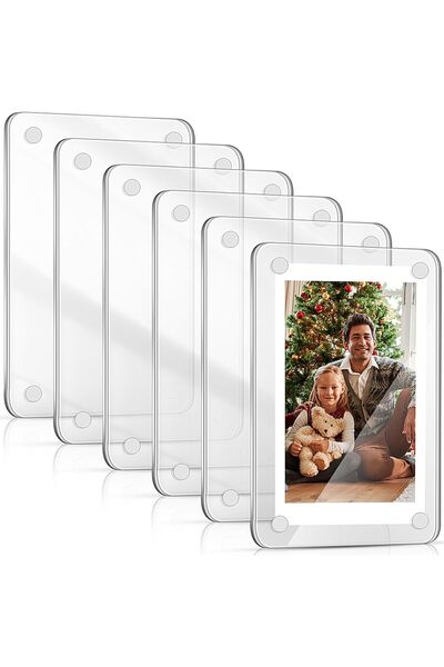 ALMEKAQUZ 6 قطع من إطارات الصور المغناطيسية الشفافة المصنوعة من الأكريليك مزدوجة الجوانب (2.36 × 3.5 بوصة)
