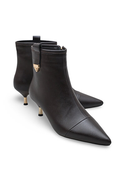 Women Lay-z Women's Brown Leather 5 cm Heel Pointed Toe Stylish Ankle Boots – Elegant and Modern Combination Complement.