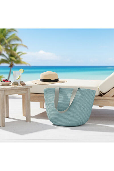 Sevenwoven Pamuklu İpli Örgü Plaj Çantası – Büyük Boy, Hafif ve Dayanıklı Mavi