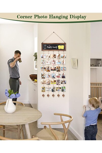 KASTWAVE Photo Hanging Display Picture Board with Blackboard & 30 Clips (Black)