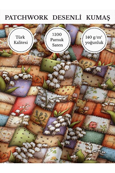 FabricMarket %100 Pamuk Saten Patchwork Kumaş – 155×100 cm – Dikiş ve DIY İçin