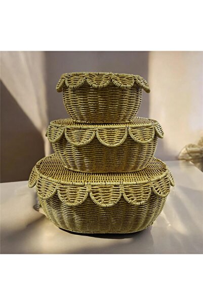 MİEN 3’lü Oval Kapaklı Rattan Sepet Seti – Doğal, Şık ve Çok Amaçlı Rattan Kutu