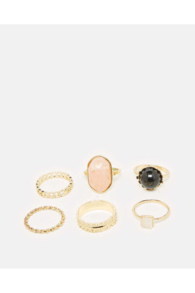 REDTAG مجموعة خواتم نسائية مزينة بالذهب (6 قطع)