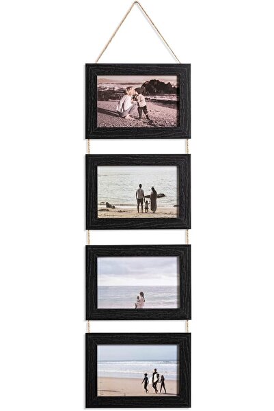 TOYBY إطار صور مجمعة مقاس 4×6 - عرض حائطي خشبي عمودي بتصميم ريفي بأربع فتحات ...