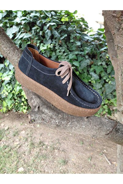 Henne Classic Shoes Orthopedic Genuine Leather Suede Navy Blue