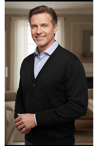 ALGE TRİKO Güncüoğlu Long Sleeve Pocketed Buttoned Series End Steel Knit Men's Cardigan