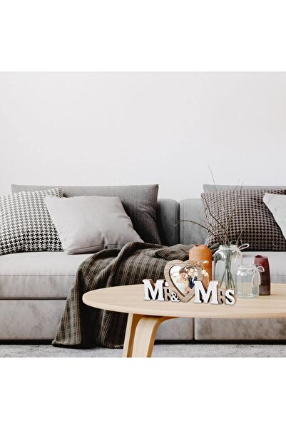 TERRIFI Wedding Heart Photo Frame - Mr & Mrs Tabletop Picture Frame (White & Brown)