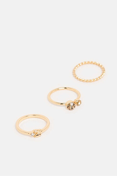 REDTAG مجموعة خواتم نسائية مزينة بالذهب (3 قطع)