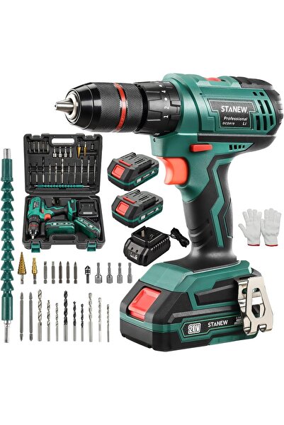 Generic Cordless Drill Set, 20V, 2 x 2000mAh Batteries, Charger, 18+3 Torque, 24 Accessories