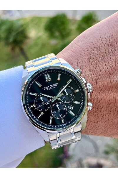 Tom Jones Fonksiyonlu Erkek Kol Saati Gümüş Renk Çelik Kordon 5 Atm Su Geçirm...