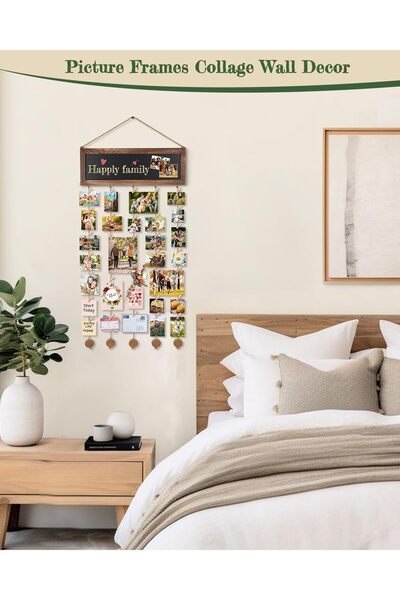 KASTWAVE Photo Hanging Display Picture Board with Blackboard & 30 Clips (Black)